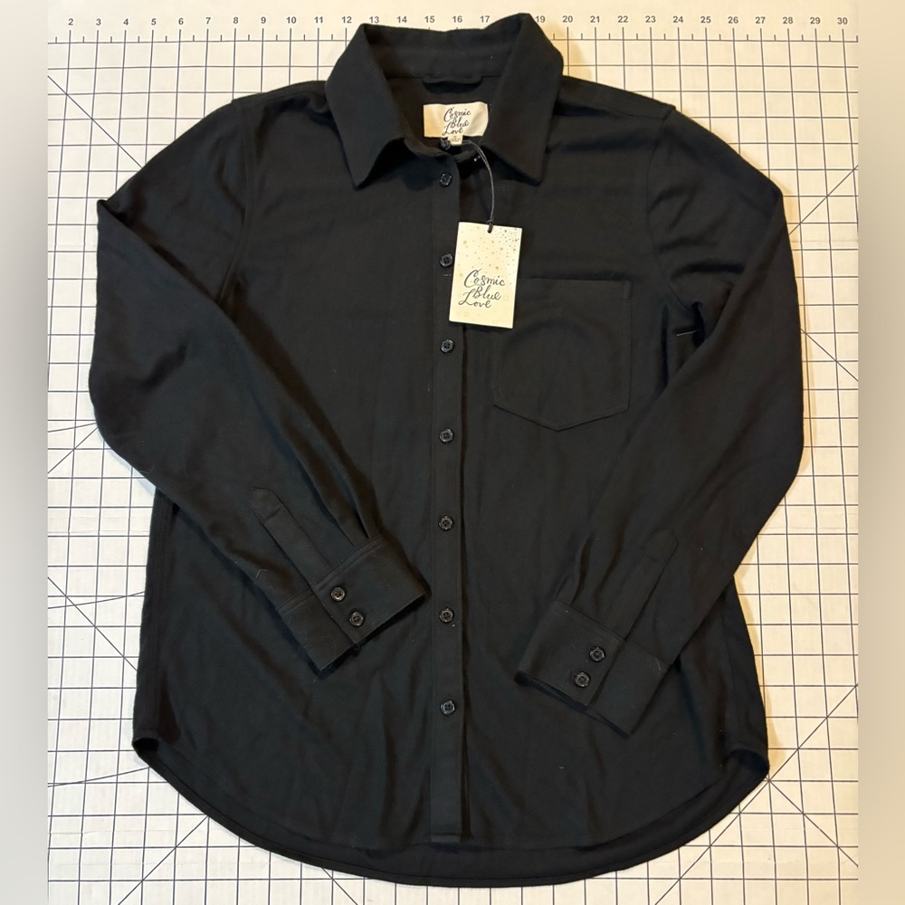 NWT Cosmic Blue Love by Pistola Women’s Size Small Washed Black Button Shirt